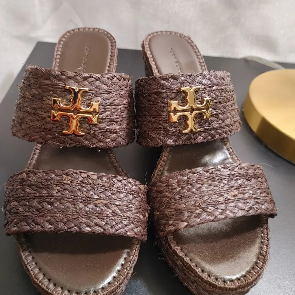 Tory Burch Dark Brown Woven Sandals